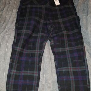 torrid Black Navy Green Plaid Ponte Leggings with Purple Accents